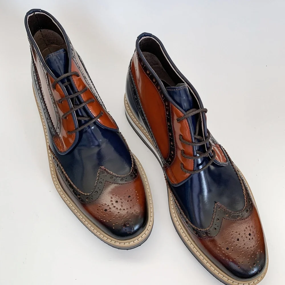 Brown-Navy Blue Derby Leather Half Boot